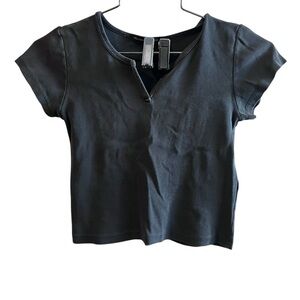 Brandy Melville Charcoal split neckline short sleeve Tee shirt juniors small S